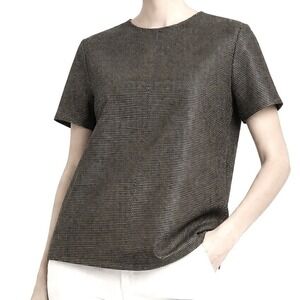 RAG&BONE Black Gold Textured Structured Short Sleeve Top Size M